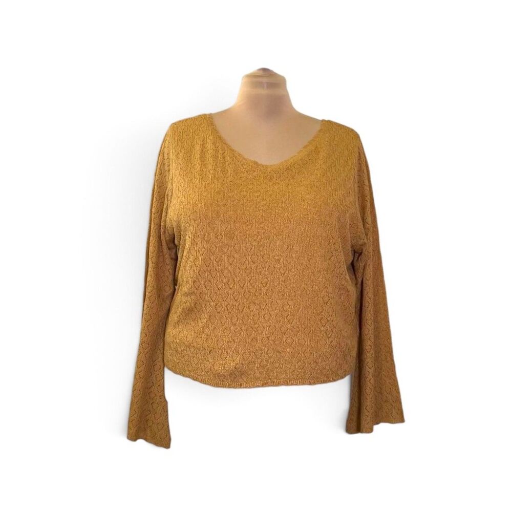 Ashley Stewart Mustard Yellow Crochet Knit Top, NWT! Size 18/20